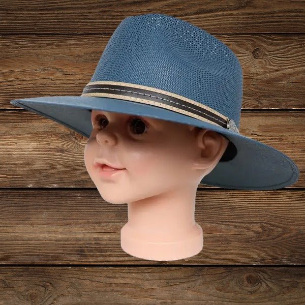 Indigo kids cowboy hat on display mannequin stylish painted cowboy hat for kids
