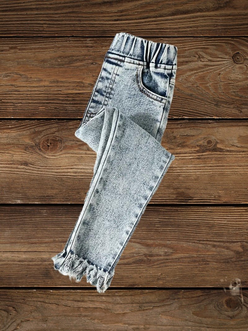 Full front view of girls western jeans with elastic waist