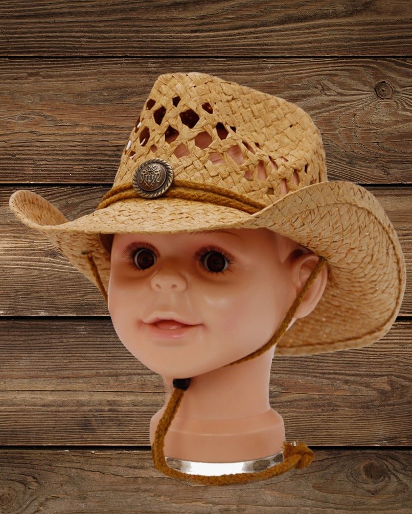 Natural tan raffia cowboy hat for kids