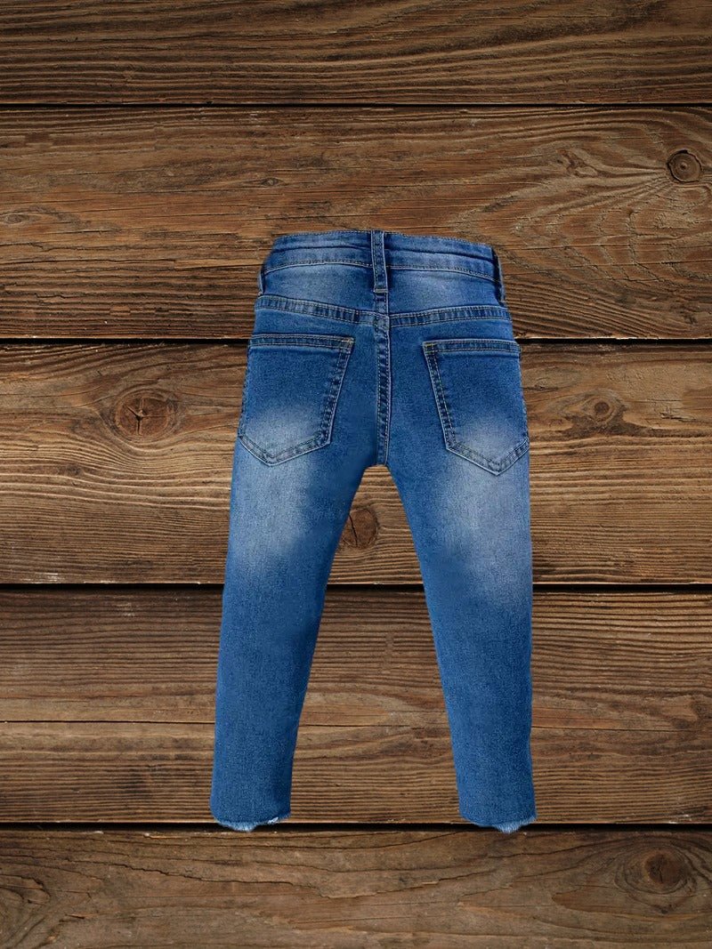 Back view of kids' cowgirl jeans in classic Western denim, perfect for ranch play.