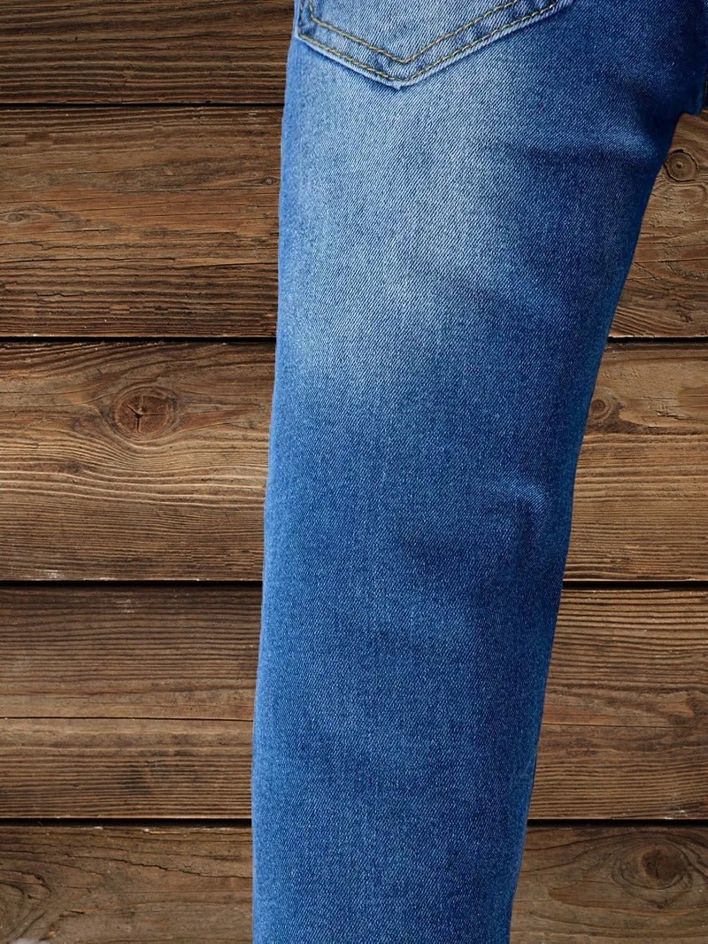 Side view of kids' cowgirl jeans in Western style denim, designed for playful adventures.