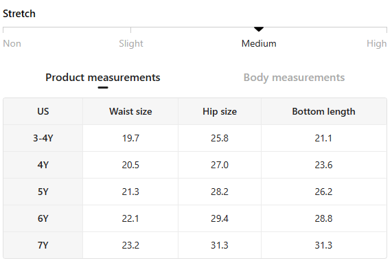 Size chart for Lil' Wrangler cowgirl jeans for girls, ages 3–7.