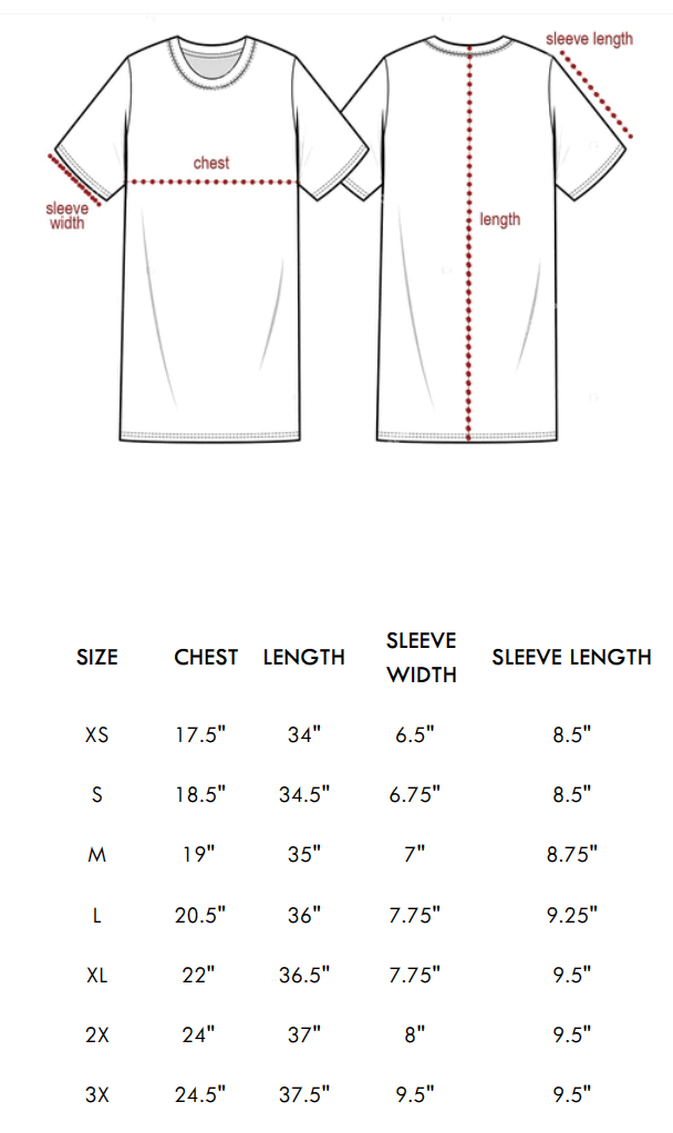 Size chart for Huckleberry Trail mommy and me dresses