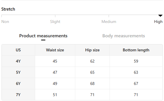 Size chart for Rugged Riders boys' denim ripped jeans showing waist, hip, and length measurements.