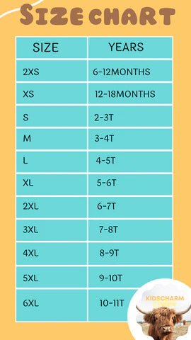 Size chart for boys western jogging suit, detailed measurements for children’s western wear