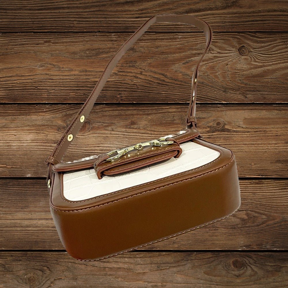 Brown and white vegan leather purse with snaffle bit