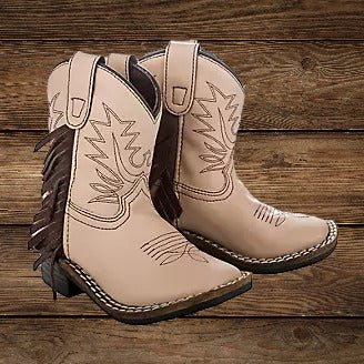 Kids' fringe cowboy boots TuffRider Children's Tan Fringe Boots front view, perfect for little rodeo enthusiasts.