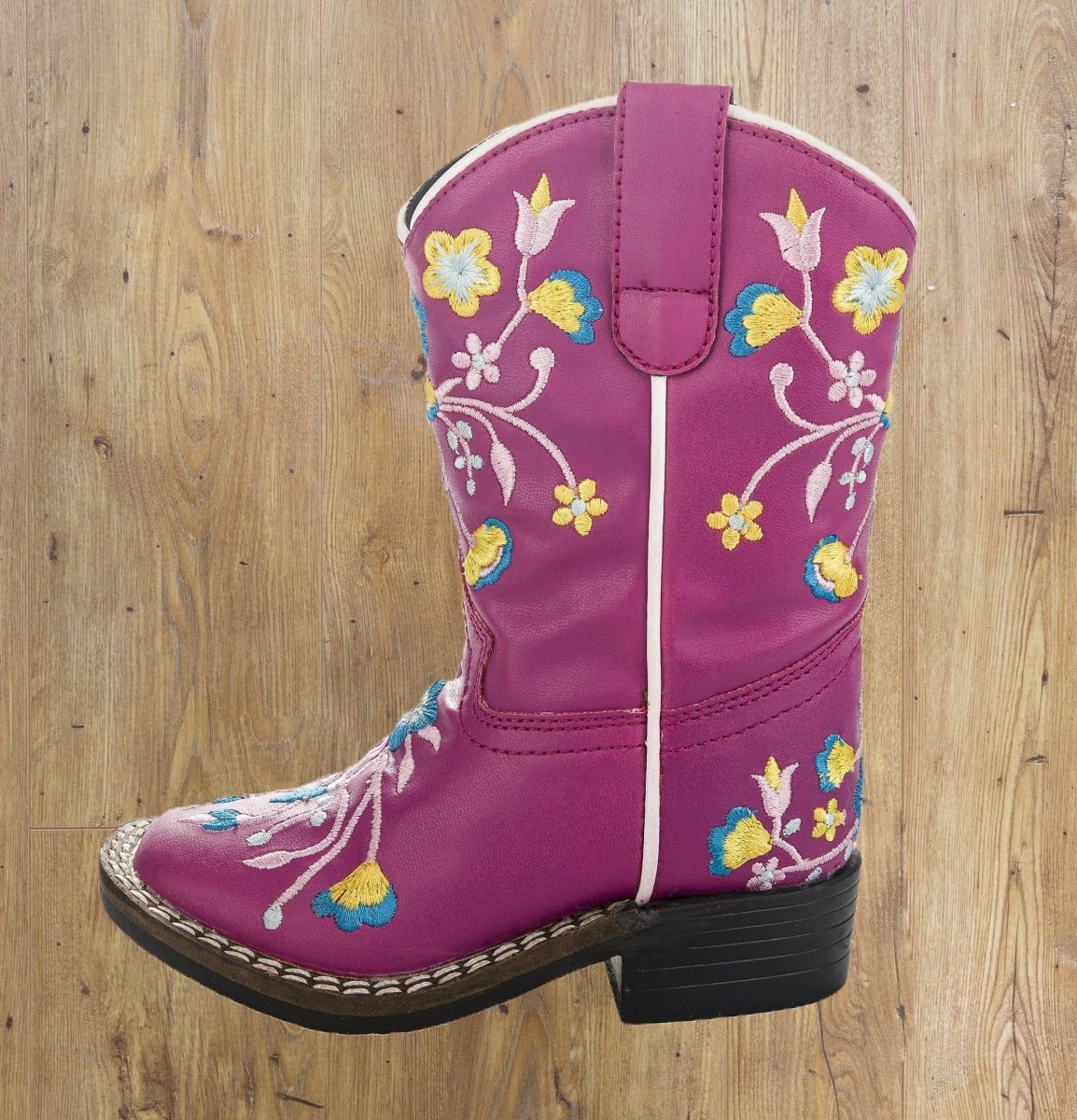 Front and side view of TuffRider Kids Western Boots with floral embroidery, girls cowgirl boots, childrens western boots