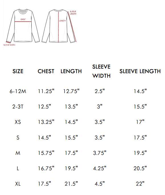 Size chart for turquoise Navajo Western pullover