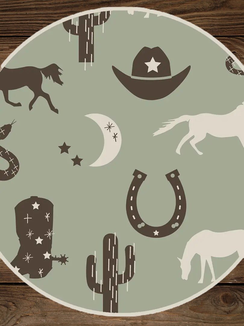 Close-up of cowboy print used in giddyup baby headband