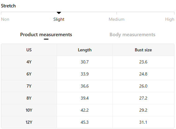 Size chart for western girls lace ruffle dress