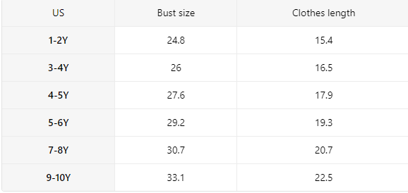 Size chart for kids western rodeo graphic t-shirt