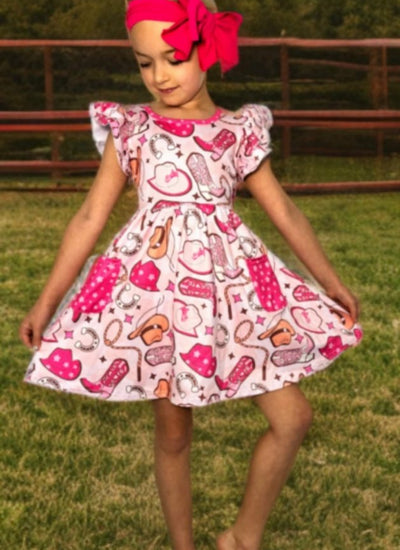 Electric Pink Cowgirl Dress for Girls