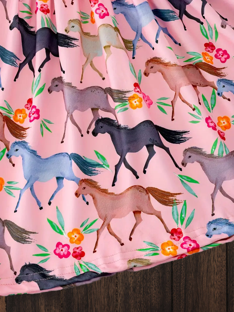 Floral Pony Print Dress with Frilly Sleeves image 1
