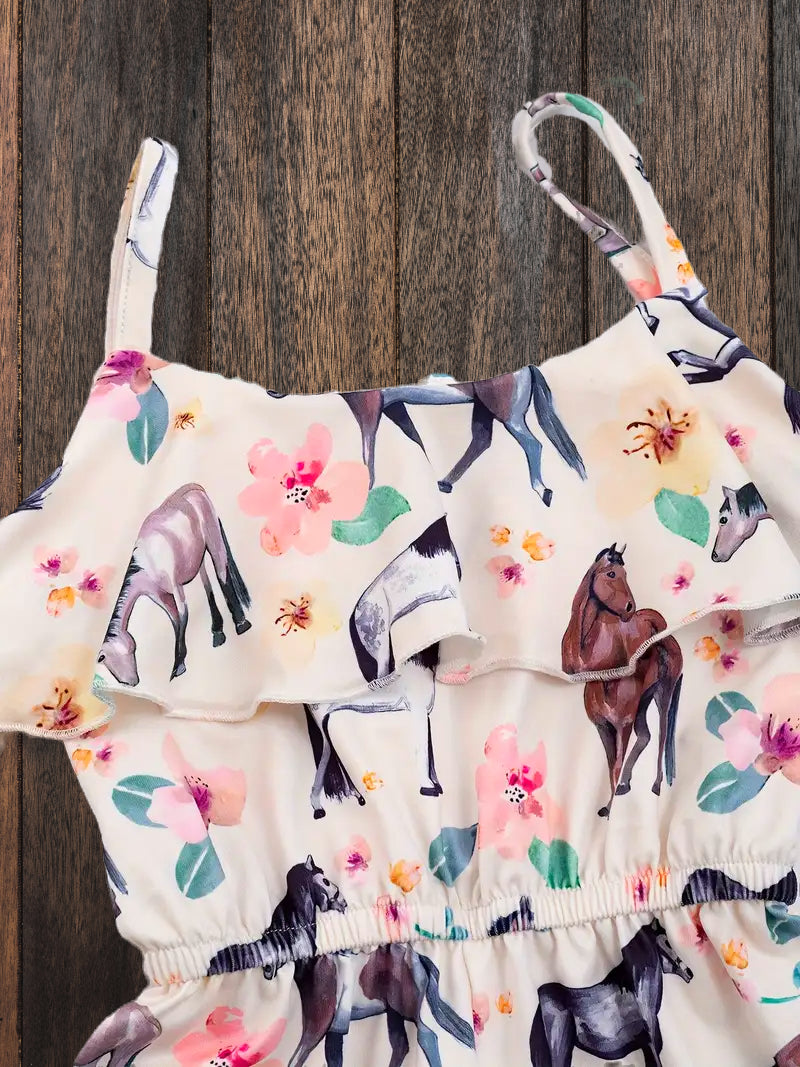Lil' Cowpoke Horse & Blossom Ruffle Jumpsuit – Western Kids Style image 1