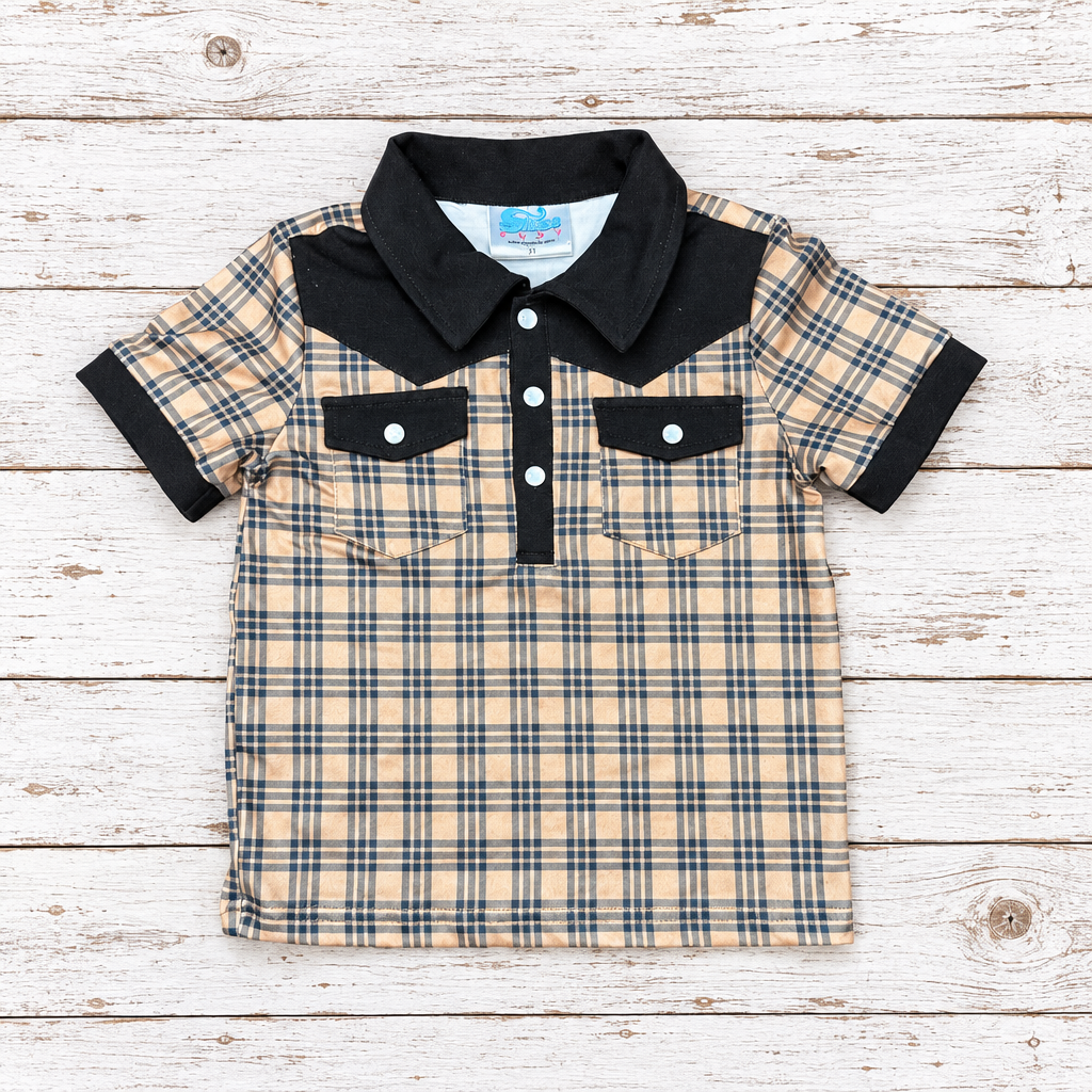 Little Rancher Brown Plaid Pearl Snap Shirt
