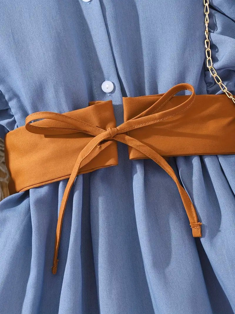 Cowgirl Chic: Ruffled Western Style Dress with Brown Tie Belt image 2