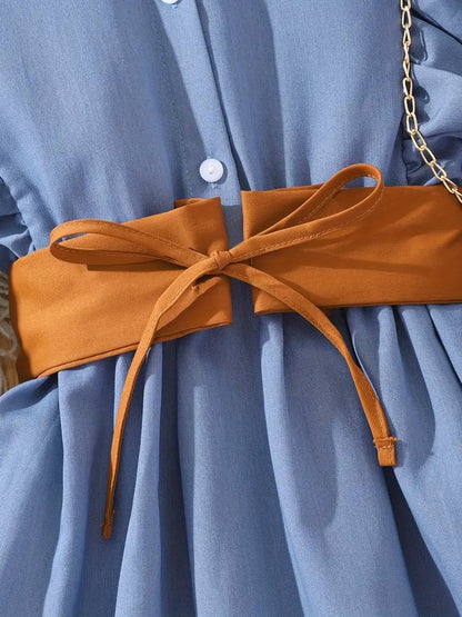 Cowgirl Chic: Ruffled Western Style Dress with Brown Tie Belt image 2
