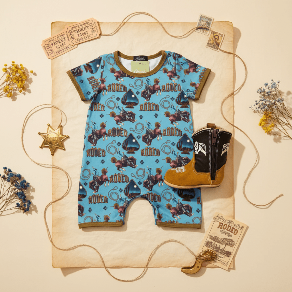 Blue Horizon Rodeo Boy Romper | Western Baby Clothes