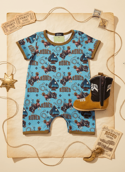 Blue Horizon Rodeo Boy Romper | Western Baby Clothes