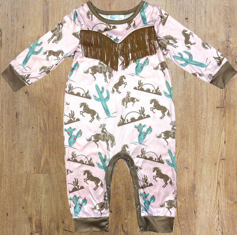 Gettin' Western: Baby Girl Long Sleeve Romper with Fringe image 1