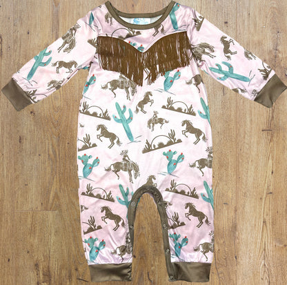Gettin' Western: Baby Girl Long Sleeve Romper with Fringe image 1