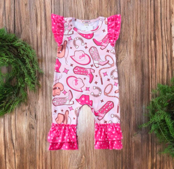 Electric Pink Cowgirl Baby Romper