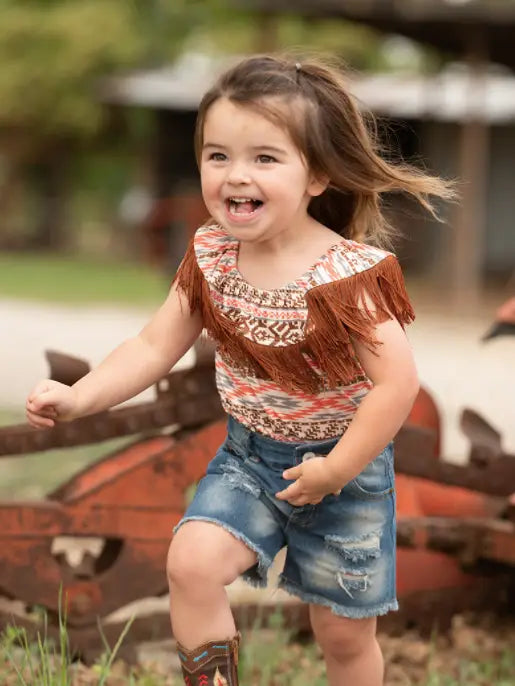 "Western Charm" Brown Aztec Off-Shoulder Onesie image 0