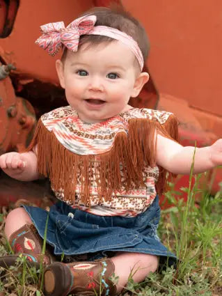 "Western Charm" Brown Aztec Off-Shoulder Onesie image 2