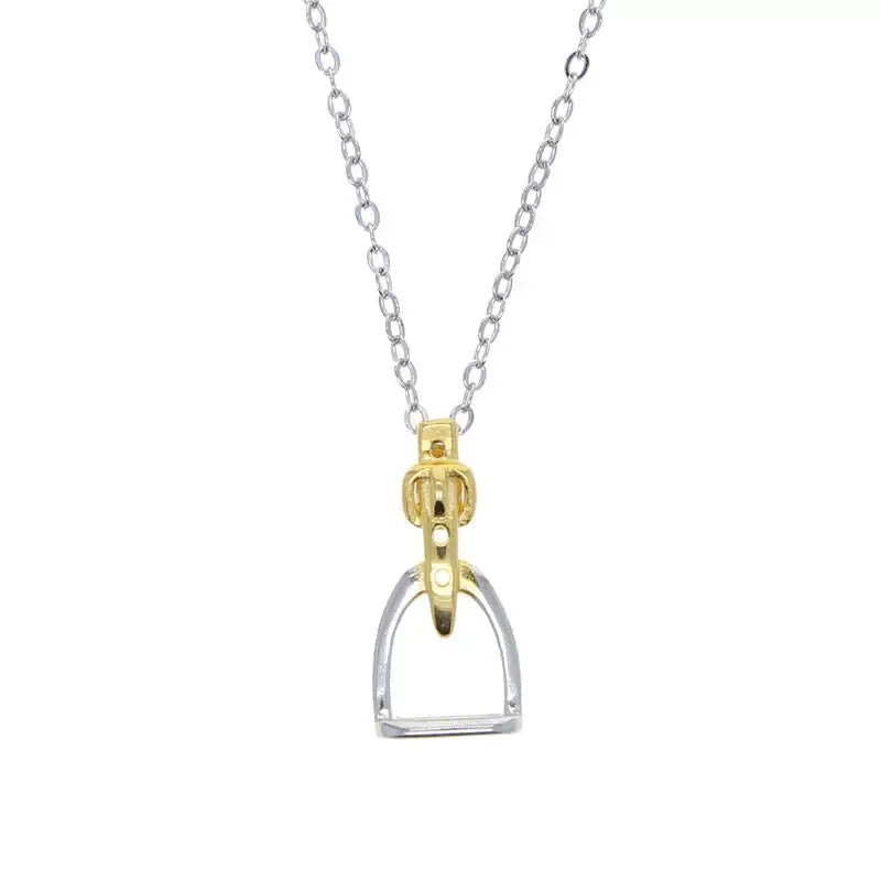 Two-tone gold silver English stirrup pendant necklace - equestrian jewelry for girls young riders horse show gift
