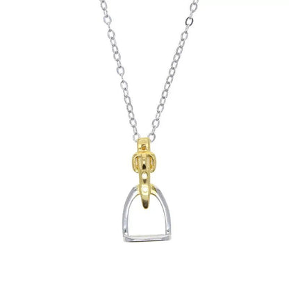 Two-tone gold silver English stirrup pendant necklace - equestrian jewelry for girls young riders horse show gift