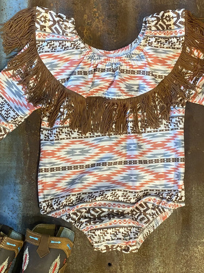 Saddle Sweetheart Off-Shoulder Aztec Onesie image 1