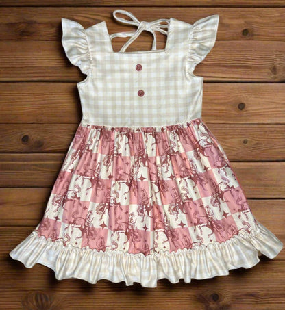 Children's plaid and pink bucking horse dress