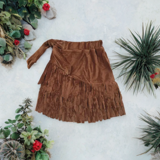 "Rustic Charm" Brown Corduroy Fringe Skirt image 0