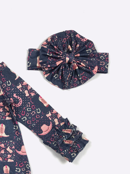 Preppy Cowgirl Newborn Baby Gown with Matching Headband