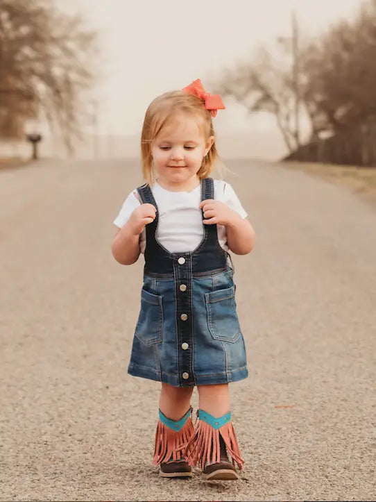 "Lyddie" Pink Fringe Leather Boots for Kids image 2