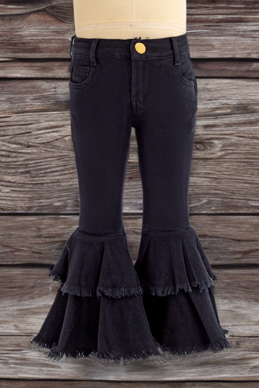 Kids' Black Denim Flare Pants – Western Bell Bottoms with Adjustable Waist image 0