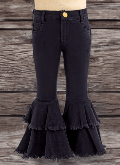 Kids' Black Denim Flare Jeans – Western Bell Bottoms with Adjustable Waist