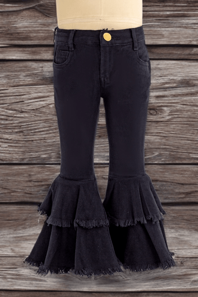 Kids' Black Denim Flare Jeans – Western Bell Bottoms with Adjustable Waist