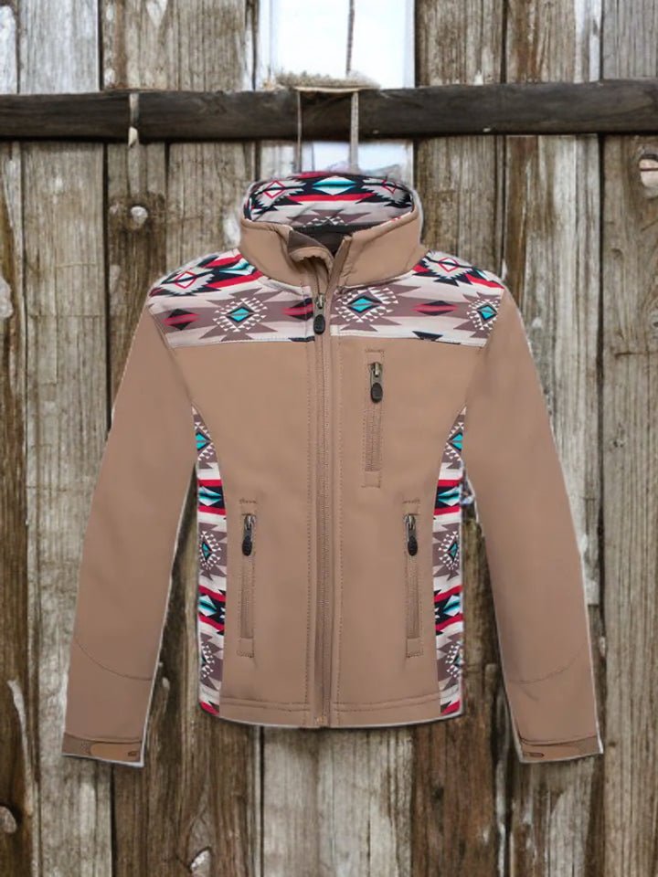 Rodeo Trailblazer Kids Soft Shell Jacket – Aztec Tan (2–7 Years)