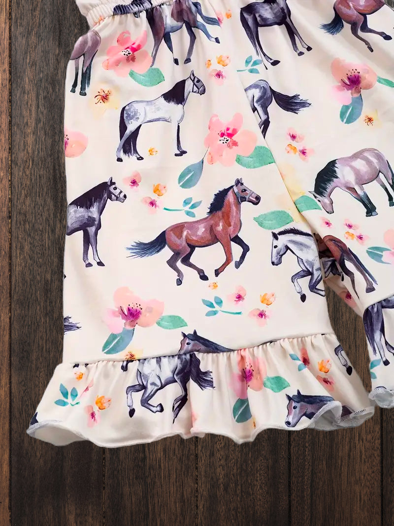 Lil' Cowpoke Horse & Blossom Ruffle Jumpsuit – Western Kids Style image 3
