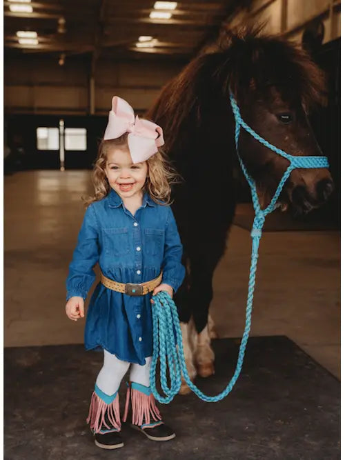 "Lyddie" Pink Fringe Leather Boots for Kids image 1
