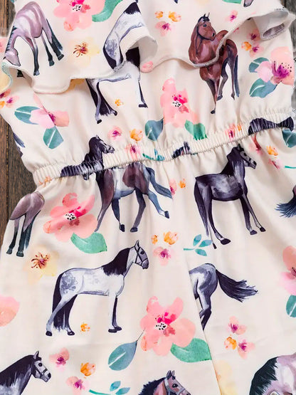 Lil' Cowpoke Horse & Blossom Ruffle Jumpsuit – Western Kids Style image 2