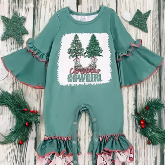 Western Wonderland Baby Romper - Two-Steppin' Christmas Trees in Every Boot! image 0