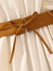 Cowgirl Chic: Ruffled Western Style Dress with Brown Tie Belt image 4