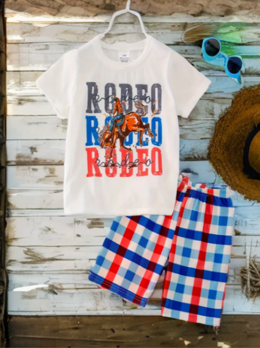 Boys' "Rodeo Star" Graphic Tee & Plaid Shorts Set image 0