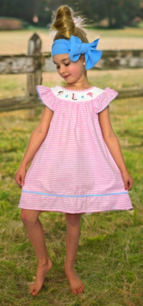 Adorable Gingham Smocked Dress with Embroidery