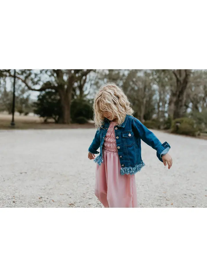 Girls Dark Denim Fringe Delight Jacket - Outerwear image 2