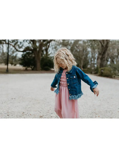 Girls Dark Denim Fringe Delight Jacket - Outerwear image 2