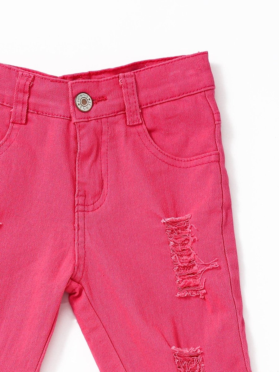 Hot Pink Double Ruffle Flare Jeans for Girls